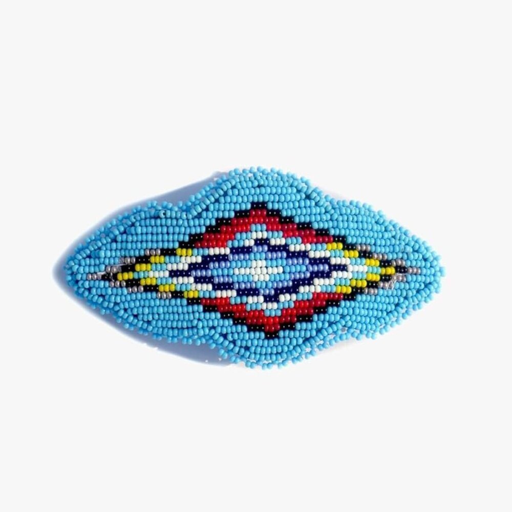 Handmade Beaded French Hair Barrette Native American Inspired Sky Blue Geometric